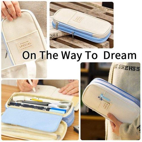 Big Capacity Pencil Pen Case Office College School Large Storage High Capacity Bag Pouch Holder Box Organizer Light Blue