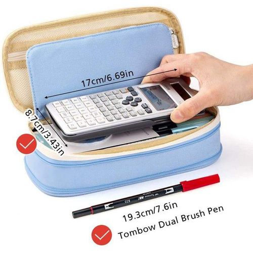 Big Capacity Pencil Pen Case Office College School Large Storage High Capacity Bag Pouch Holder Box Organizer Light Blue