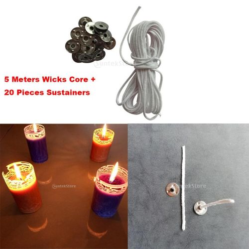 5m Pre Waxed Candle Wicks with 20pcs Sustainers DIY Smokeless Candle
