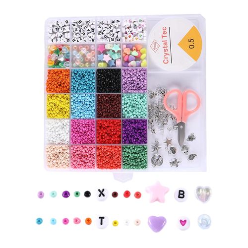500x 3mm Seed Beads Kit Jewelry Making with Elastic String Bag Buckles