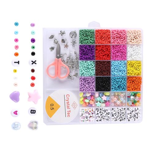 500x 3mm Seed Beads Kit Jewelry Making with Elastic String Bag Buckles