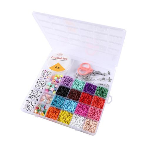 500x 3mm Seed Beads Kit Jewelry Making with Elastic String Bag Buckles