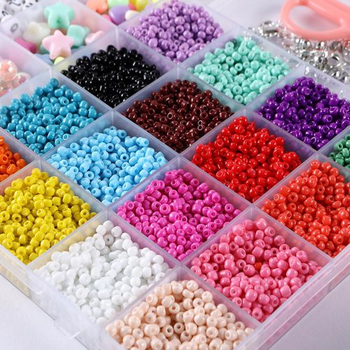 500x 3mm Seed Beads Kit Jewelry Making with Elastic String Bag Buckles