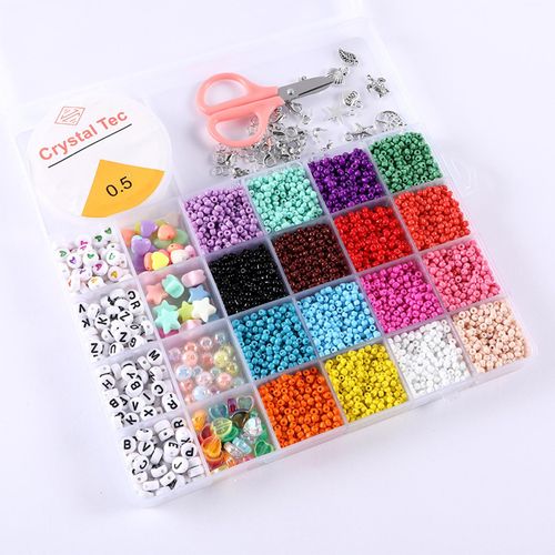 500x 3mm Seed Beads Kit Jewelry Making with Elastic String Bag Buckles