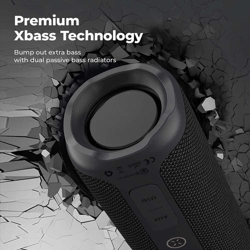 Tribit StormBox Wireless Bluetooth Speakers 24W 360° Surround Sound,Enhanced Bass,Wireless Dual Pairing,Built-in Mic,IPX7 Waterproof,20 Hours Playtime, 66ft Bluetooth Range,Outdoor Portable Speaker - Black