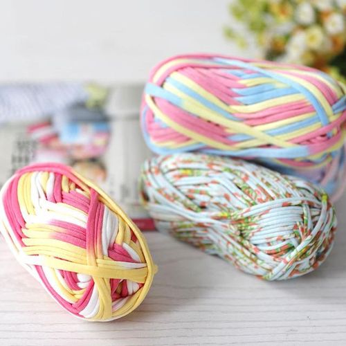T-Shirt Cotton Rainbow Yarn For Knitting Diy Soft Wool Crochet Bag Sweater Section Dyed Colored Weaving Thread Puffy Chunky 100g