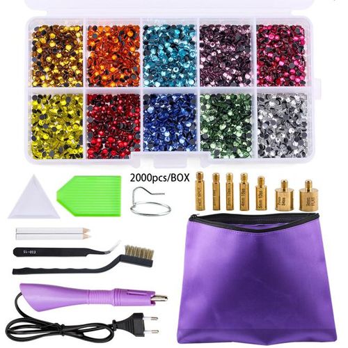 Hot Fix Rhinestones Set Eu/ Plug Hotfix Applicator 7 Tips -On Crystal Glass Rhinestone Strass For Garment Decorations