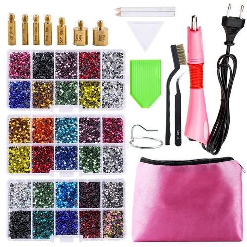 Hot Fix Rhinestones Set Eu/ Plug Hotfix Applicator 7 Tips -On Crystal Glass Rhinestone Strass For Garment Decorations
