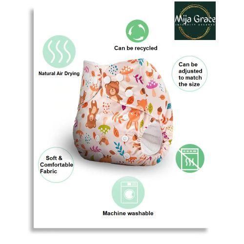 MijaGraceReusable Washable Size Adjustable Cloth Diaper With 3 Inserts  RED