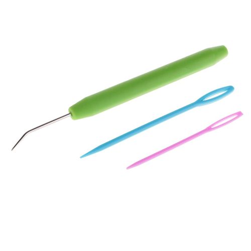 Plastic Handle Knitting Loom Hook & 2pcs Plastic Needles Set Knitting