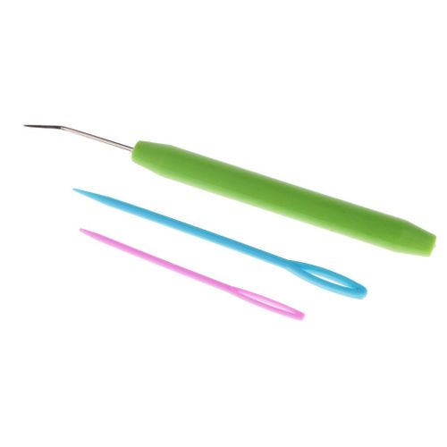 Plastic Handle Knitting Loom Hook & 2pcs Plastic Needles Set Knitting
