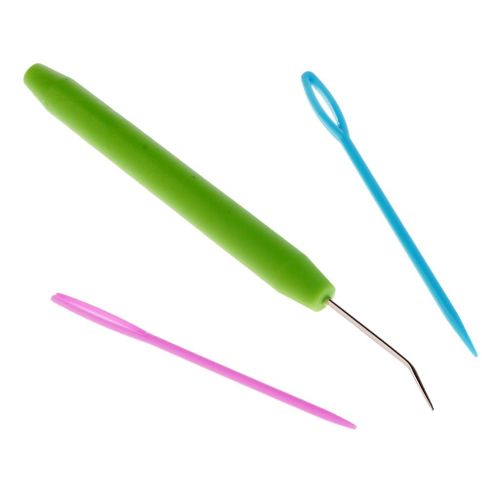 Plastic Handle Knitting Loom Hook & 2pcs Plastic Needles Set Knitting