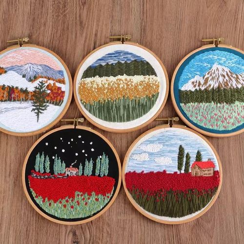 Diy Embroidery Needlework Tools For Beginners Home Sewing Handcrafts Kit Embroidery Set Flowers Plants Pattern Handmade