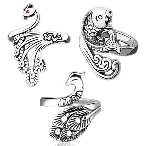 3Pcs Adjustable Knitting Loop RingPeacock Goldfish Open Finger Ring,Crochet Finger Yarn Holder,Yarn Guide Finger Holder