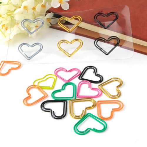 30 Pieces Colorful Paper Clips Heart Shape Non-skid Paper