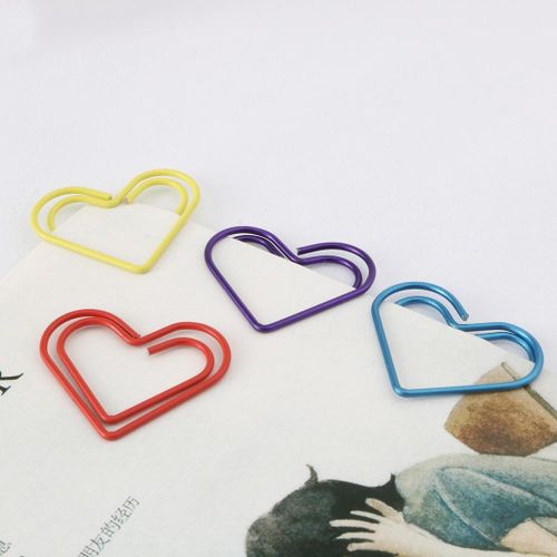 30 Pieces Colorful Paper Clips Heart Shape Non-skid Paper