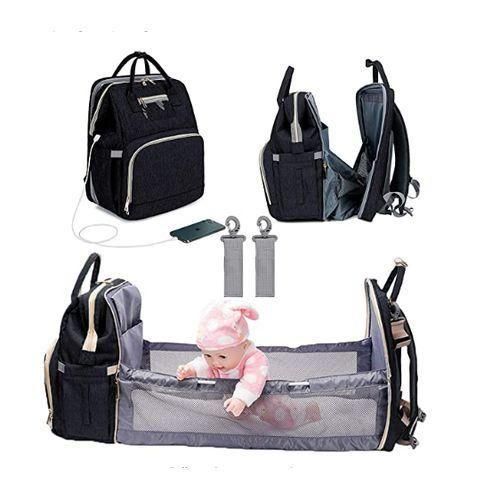 TYPE1 Black3 In 1 Diaper Bag Backpack Foldable Baby Bed