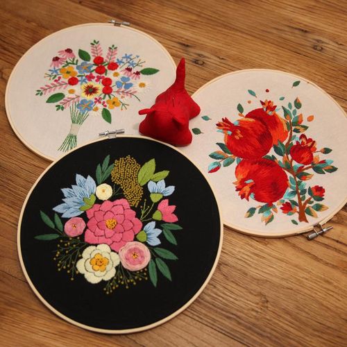 Diy Embroidery Kit With Bamboo Hoop For Beginner Needlework Cross Stitch Set Pattern Printed Handmade Sewing Art Craft