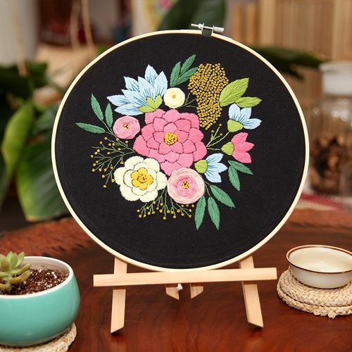 Diy Embroidery Kit With Bamboo Hoop For Beginner Needlework Cross Stitch Set Pattern Printed Handmade Sewing Art Craft
