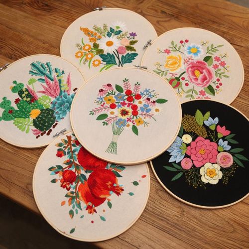 Diy Embroidery Kit With Bamboo Hoop For Beginner Needlework Cross Stitch Set Pattern Printed Handmade Sewing Art Craft