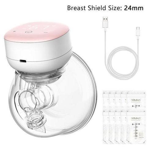 YOUHA Double Wearable Breast Pump + 10pcs Milk Storage Bags Hands Free Electric Breast Pump 24mm/28mm Breast Shield 240ml