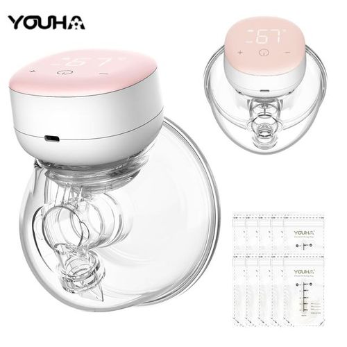 YOUHA Double Wearable Breast Pump + 10pcs Milk Storage Bags Hands Free Electric Breast Pump 24mm/28mm Breast Shield 240ml