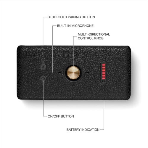 Marshall Emberton II Portable Bluetooth Speaker - Water Resistant Wireless Speaker Portable Speaker with 32+ Hours of Playtime - Black and Brass - Black
