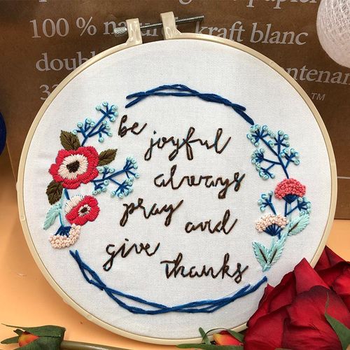 Creative Diy Beginner Embroidery Kit Fabric Threads Material Bag Artistic Floral Plant Letters Sewing Needlework Tools With Hoop