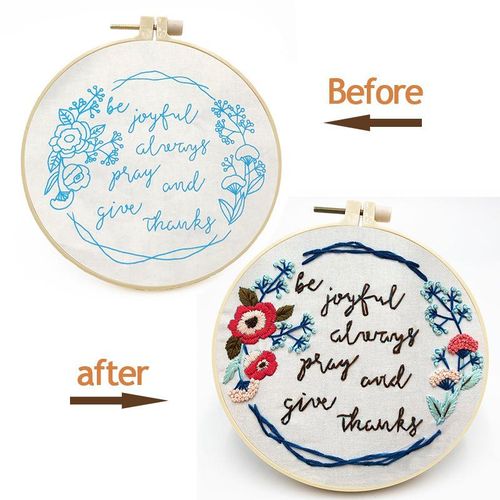 Creative Diy Beginner Embroidery Kit Fabric Threads Material Bag Artistic Floral Plant Letters Sewing Needlework Tools With Hoop