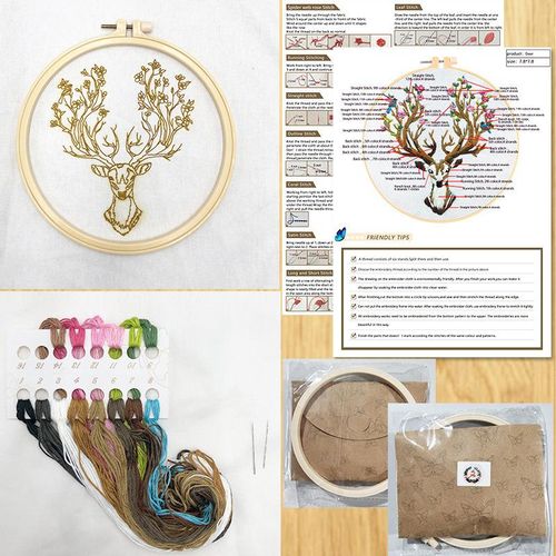 Creative Diy Beginner Embroidery Kit Fabric Threads Material Bag Artistic Floral Plant Letters Sewing Needlework Tools With Hoop
