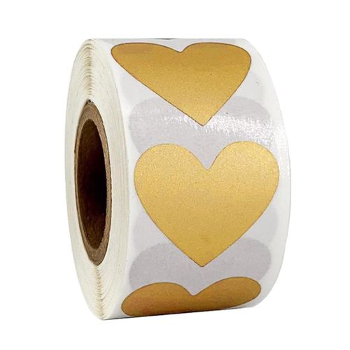 300Pcs/Roll Heart Kraft Paper Stickers Adhesive Labels Party Golden