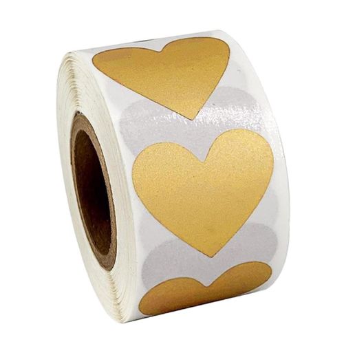 300Pcs/Roll Heart Kraft Paper Stickers Adhesive Labels Party Golden