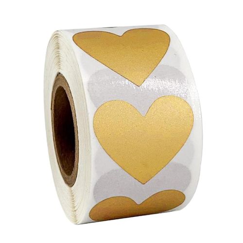 300Pcs/Roll Heart Kraft Paper Stickers Adhesive Labels Party Golden