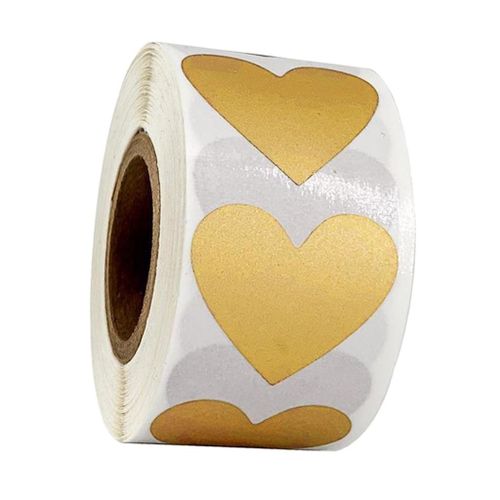 300Pcs/Roll Heart Kraft Paper Stickers Adhesive Labels Party Golden