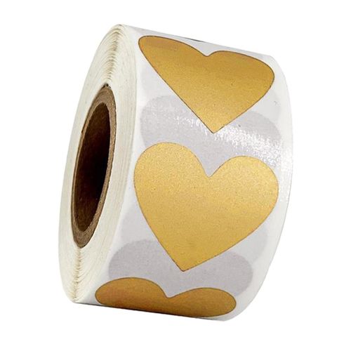 300Pcs/Roll Heart Kraft Paper Stickers Adhesive Labels Party Golden