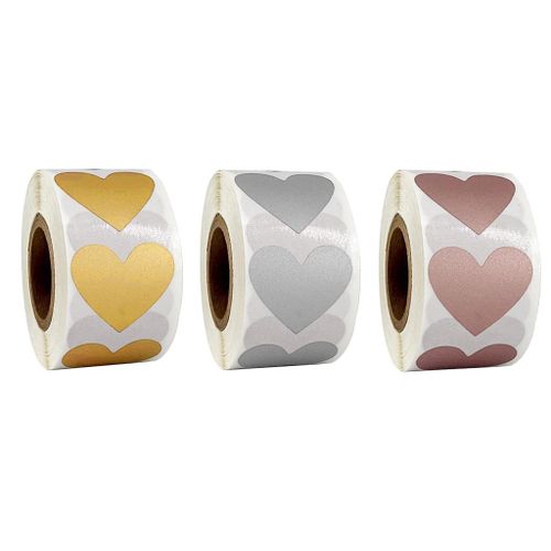 300Pcs/Roll Heart Kraft Paper Stickers Adhesive Labels Party Golden