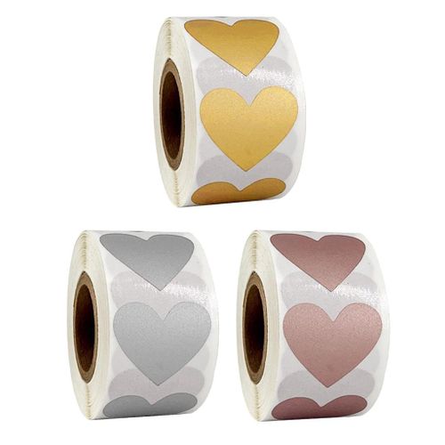 300Pcs/Roll Heart Kraft Paper Stickers Adhesive Labels Party Golden