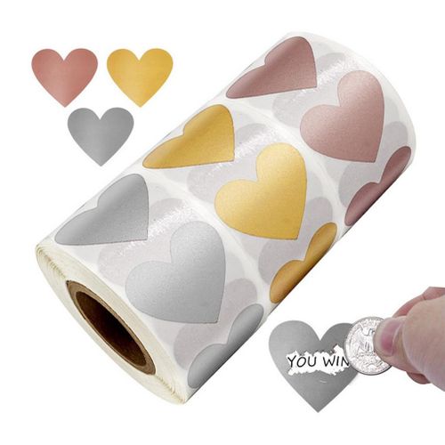 300Pcs/Roll Heart Kraft Paper Stickers Adhesive Labels Party Golden