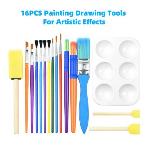 16PCS Children Paintbrushes Washable Paint Brushes Sponge Painting Brush Set for Toddler Kids Early DIY Learning Toys Finger Paints sponges Art Supplies Gifts for Acrylic Crafts Rock Tempera Paints NO5138