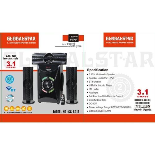 Globalstar Home Speaker System Gs-6013 3.1 Channel Hifi Enabled Speakers Globalster Woofer New Model Speakers - Black