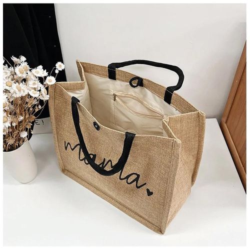 Women Large Capacity Tote Bag Mama Letter Printing Casual Fashion Linen Handbag Shopping Shoulder Bag Mother&rsquo;s Day Gifts For Mom