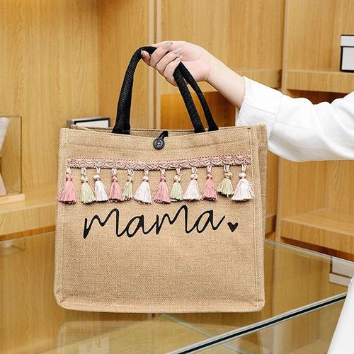 Women Large Capacity Tote Bag Mama Letter Printing Casual Fashion Linen Handbag Shopping Shoulder Bag Mother’s Day Gifts For Mom