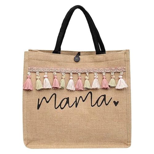 Women Large Capacity Tote Bag Mama Letter Printing Casual Fashion Linen Handbag Shopping Shoulder Bag Mother’s Day Gifts For Mom