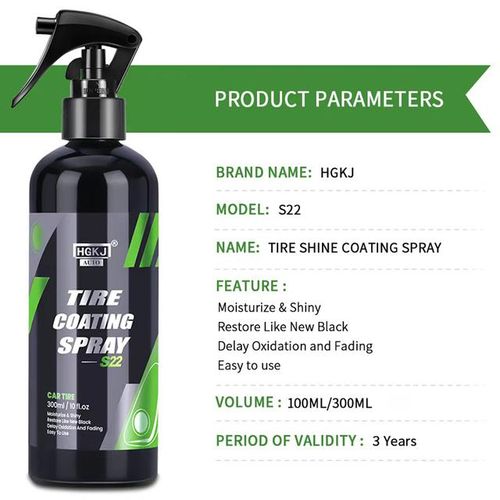 HGKJ S22 Car Tyre Gloss Coating Spray Hydrophobic Sealant Wax Tire Blackening Refurbishing Agent Tire Care Spray Auto Detailing-300ml_Dark Grey