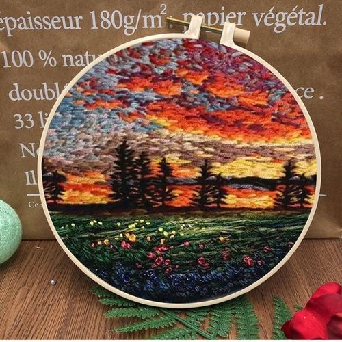 Starter Embroidery Kit Scenery Pattern Diy Beginner Embroidery Kits Handcraft Needlework Sewing Hand Cross Stitch Set With Hoop