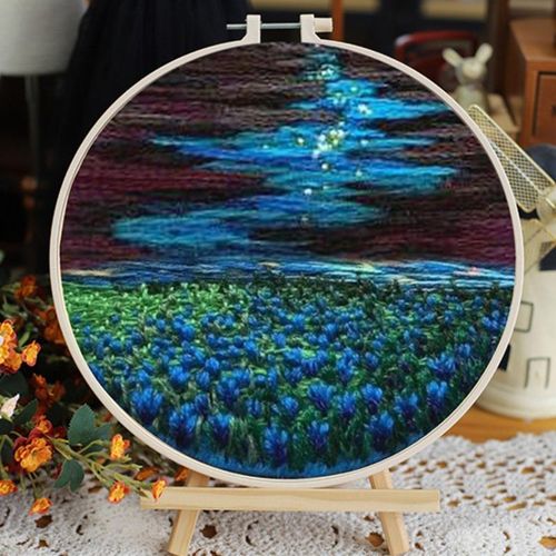 Starter Embroidery Kit Scenery Pattern Diy Beginner Embroidery Kits Handcraft Needlework Sewing Hand Cross Stitch Set With Hoop