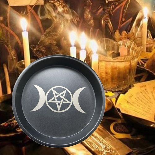 Steel Astrology Moon Star Phase Candlestick Table Altar Plate White