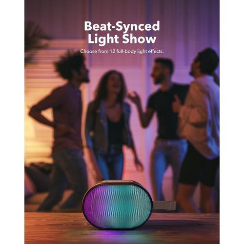 Anker Soundcore Pyro Mini Portable Bluetooth Wireless Speaker with Full-Body Light Show, 6W, 10H Playtime, TWS Pairing, RGB Lights, AUX-In, Card Slot, USB-C, Bluetooth 5.3 - Black