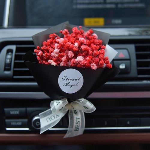 Small Bouquet Dried Eternal Flowers Car Interior Air Outlet Fragrance Clip Car Decoration Ornaments-Purple_Gold