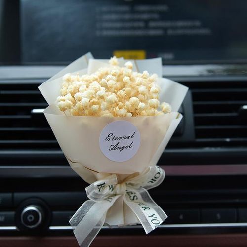 Small Bouquet Dried Eternal Flowers Car Interior Air Outlet Fragrance Clip Car Decoration Ornaments-Purple_Gold